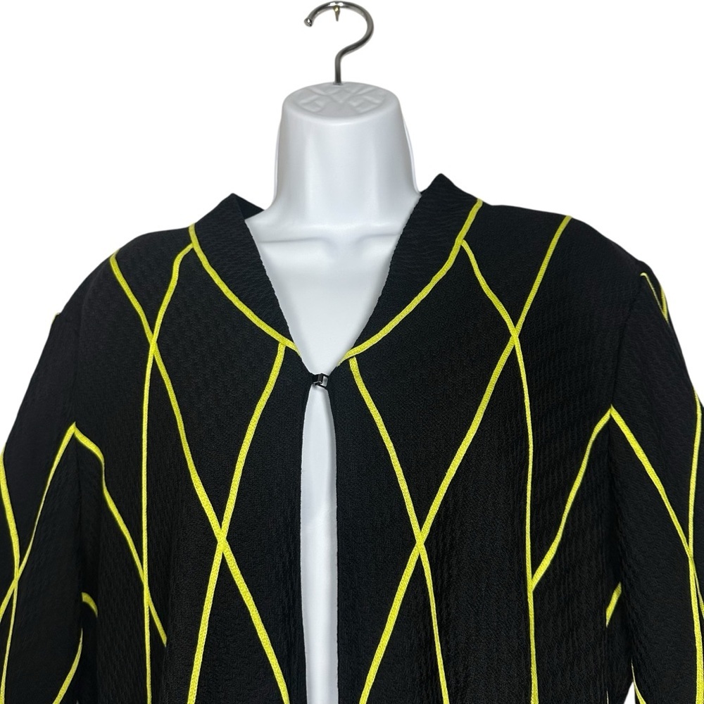 Misook XL Black Yellow Geometric Knit Open Front Clip Cardigan Jacket 3/4 Sleeve - Picture 5 of 11